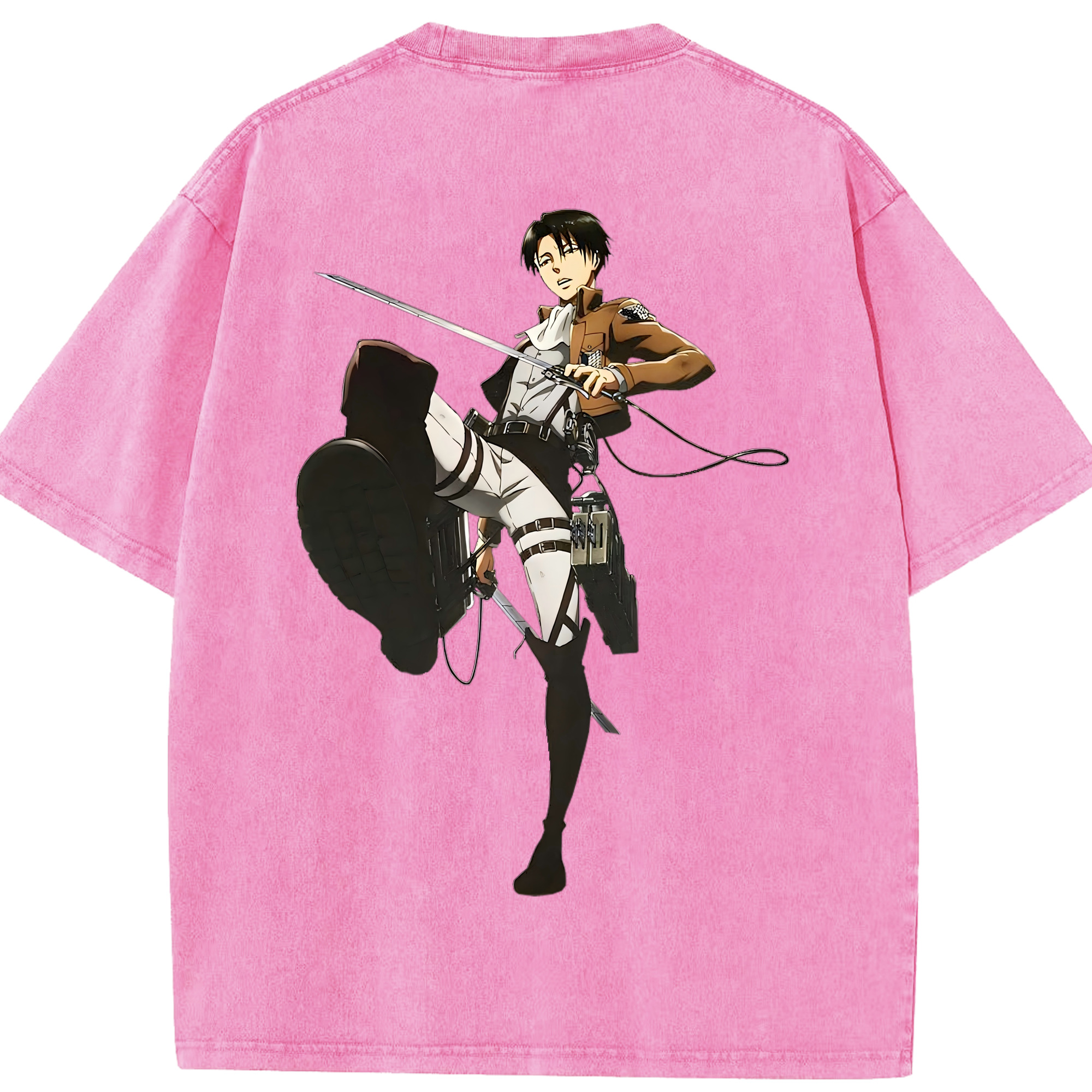 （画像用） 進撃の巨人 リヴァイ·アッカーマン Attack on Titan Levi Ackerman 綿100% ヴィンテージ風 半袖Tシャツ（背面プリント）